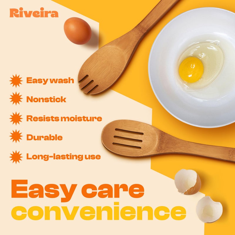 Riveira Dark Bamboo Wooden Spoons for Cooking 6-Piece  Apartment Essentials Wood Spatula Spoon Nonstick Kitchen Utensil Set Premium Quality Housewarming Gifts for Everyday Use - Image 3